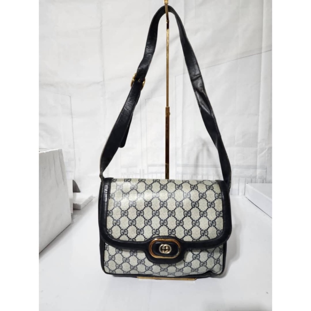 Gucci Black and Cream Monogram Shoulder Bag